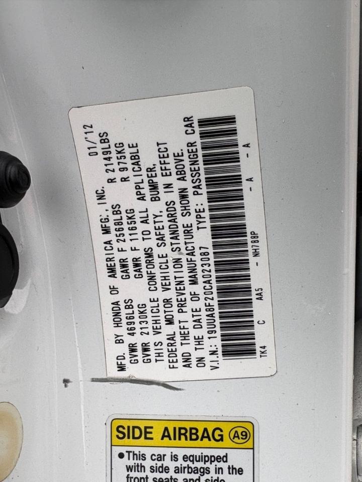 2012 Acura TL 6-Speed AT Austin TX