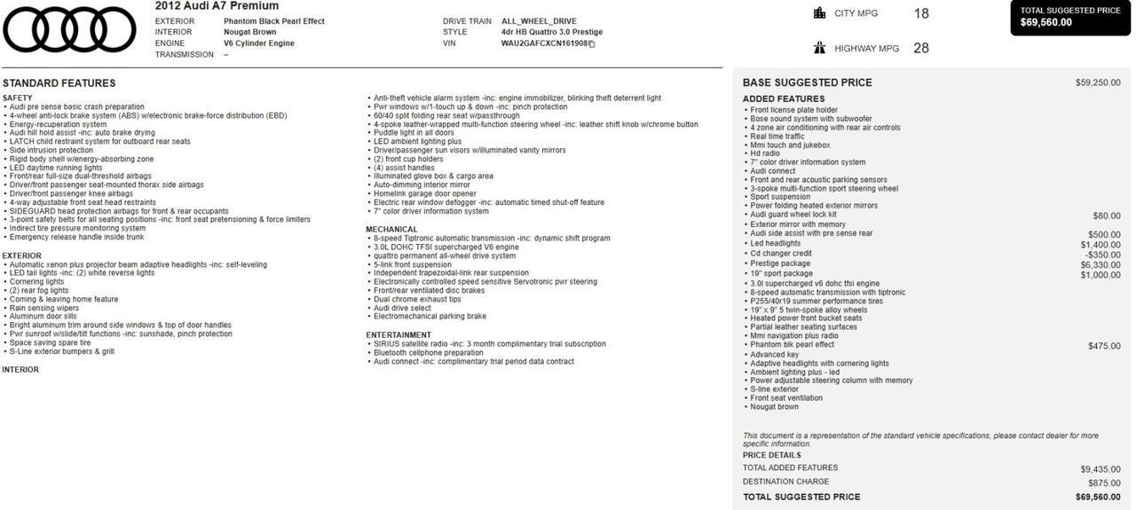 2012 Audi A7 Quattro AWD 3.0 Prestige West Chester PA