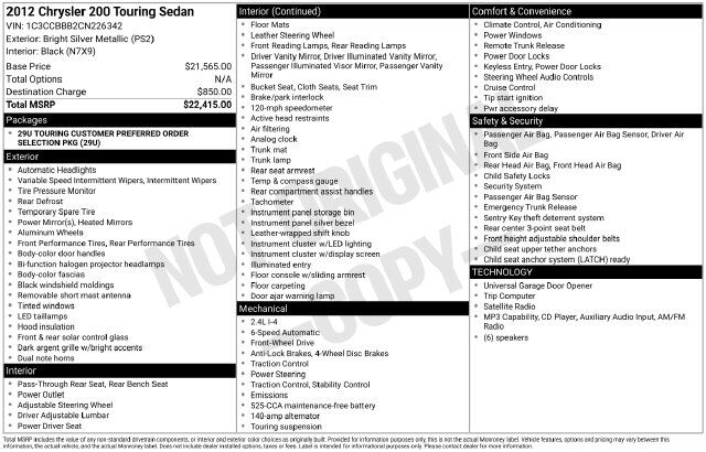 2012 Chrysler 200 Touring Raleigh NC