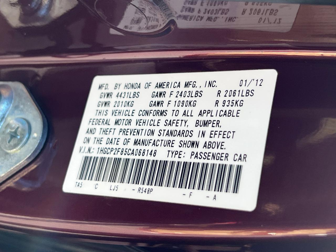 2012 Honda Accord EX-L Hagerstown MD