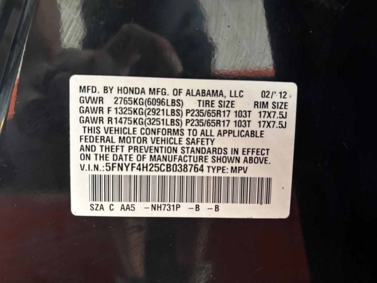 2012 Honda Pilot LX Franklin OH
