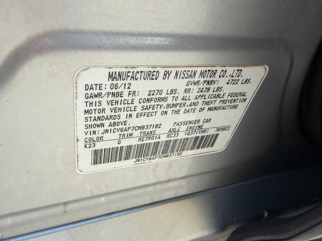 2012 Infiniti G37 Sedan 4dr Journey RWD Jacksonville FL