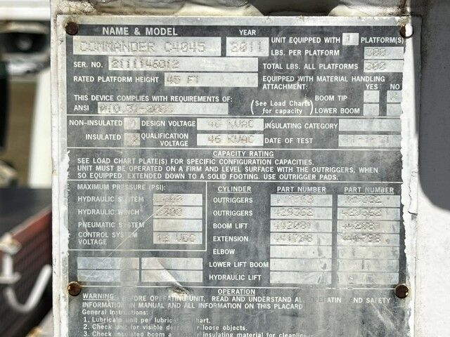 2012 International DuraStar 4300 TEREX Commander C4045 Digger Derrick Utility Truck Homestead FL