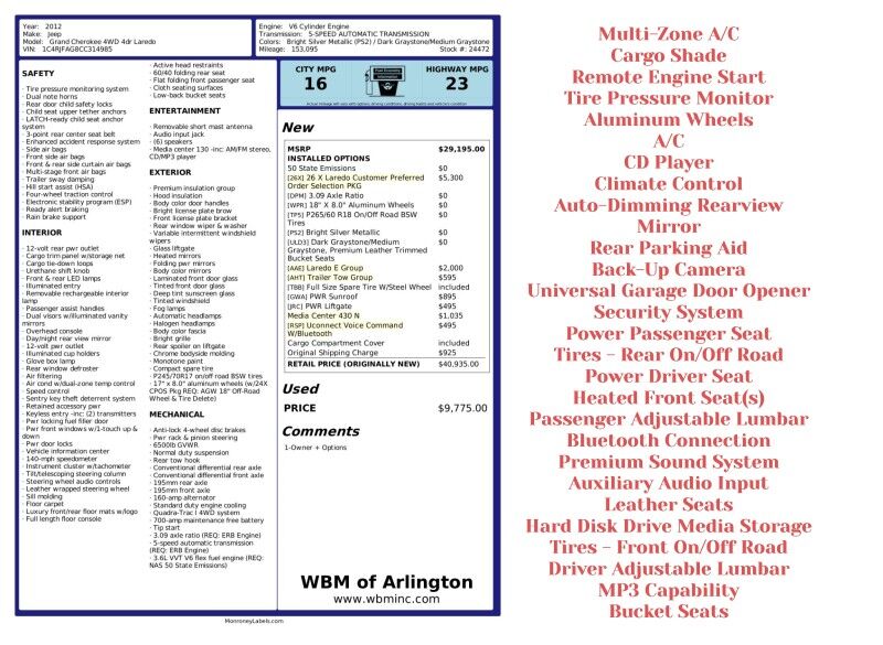 2012 Jeep Grand Cherokee Laredo X 4WD Arlington VA