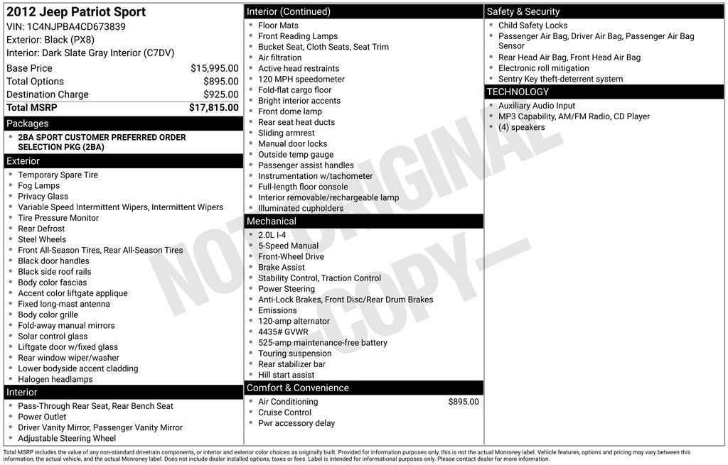 2012 Jeep Patriot Sport OR