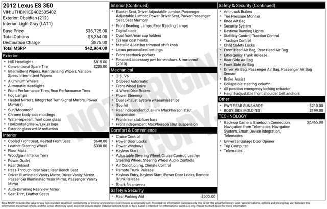 2012 Lexus ES 350 Raleigh NC