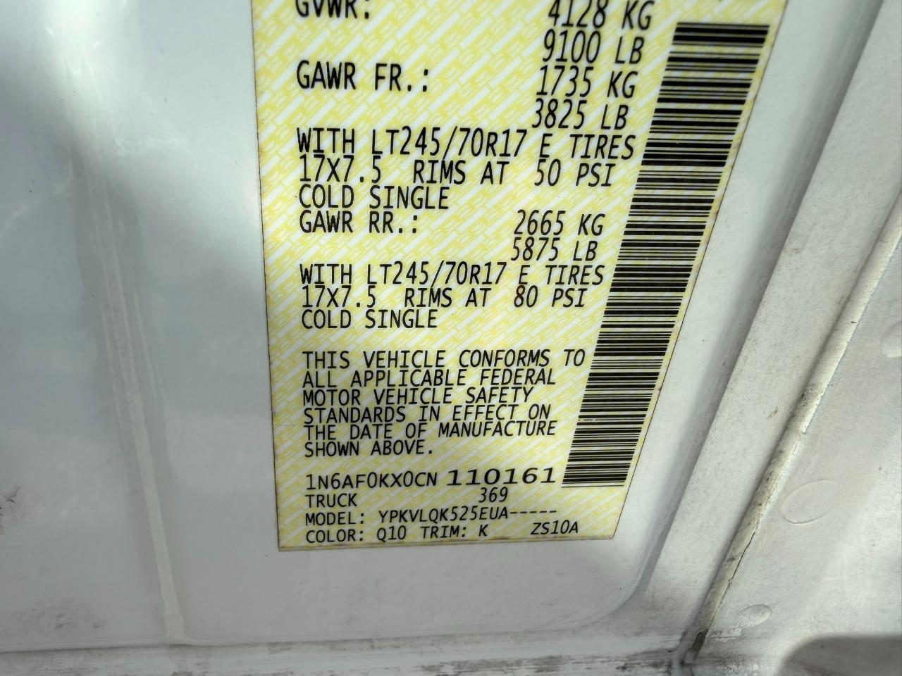 2012 Nissan NV Standard Roof 2500 V8 S Jacksonville FL