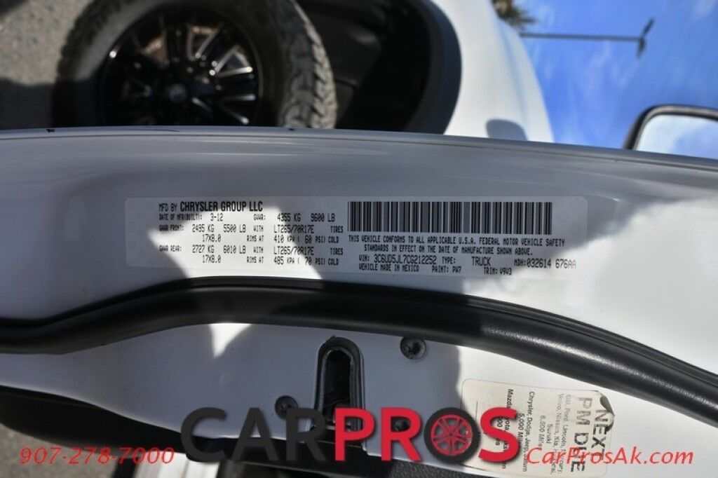 2012 Ram 2500 SLT - 4X4 - Crew Cab - 6.7L Cummins Diesel - Lifted - Power Locks, Windows & Mirrors - Seats 6 - Cruise Control - Bluetooth - Keyless Entry - Exhaust Brake - 35Inch New Tires & Aftermarket 20 Rims - Tow Pkg Anchorage AK