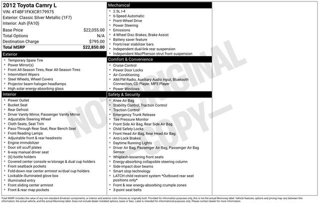 2012 Toyota Camry L Raleigh NC