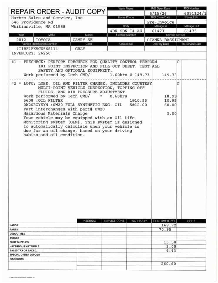 2012 Toyota Camry L Webster MA