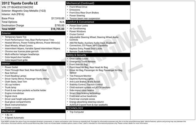 2012 Toyota Corolla LE Raleigh NC