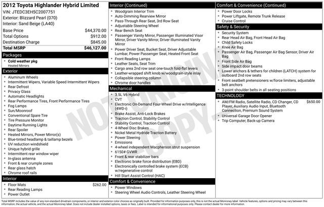 2012 Toyota Highlander Hybrid Limited Raleigh NC