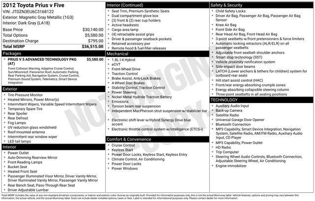 2012 Toyota Prius v Five Raleigh NC