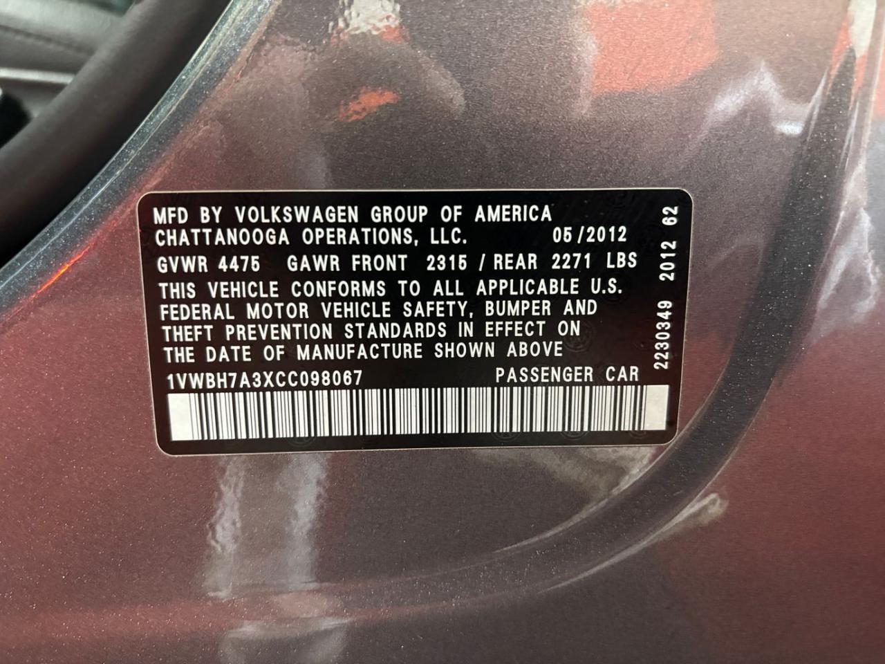 2012 Volkswagen Passat 2.5L SE Franklin OH