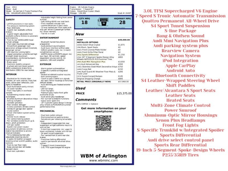 2013 Audi S4 3.0T quattro Prestige Sedan AWD Arlington VA