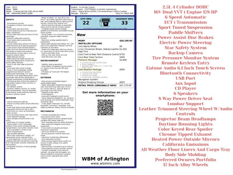 2013 BMW 5 Series 528i xDrive AWD w/ Premium Package