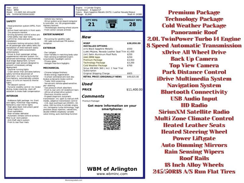 2013 BMW X3 xDrive28i AWD