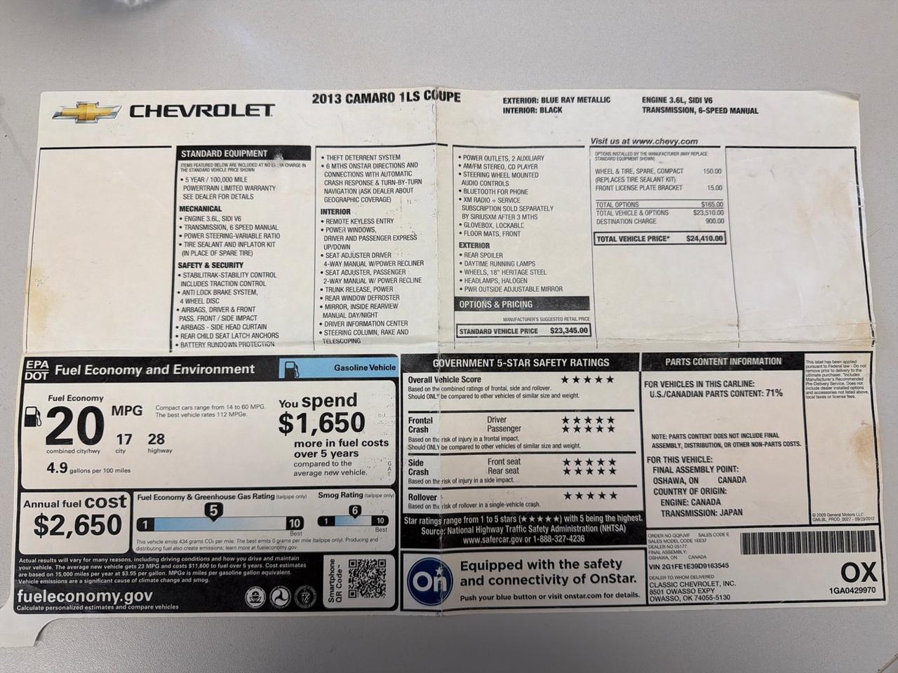 2013 Chevrolet Camaro LS 6-Speed Manual