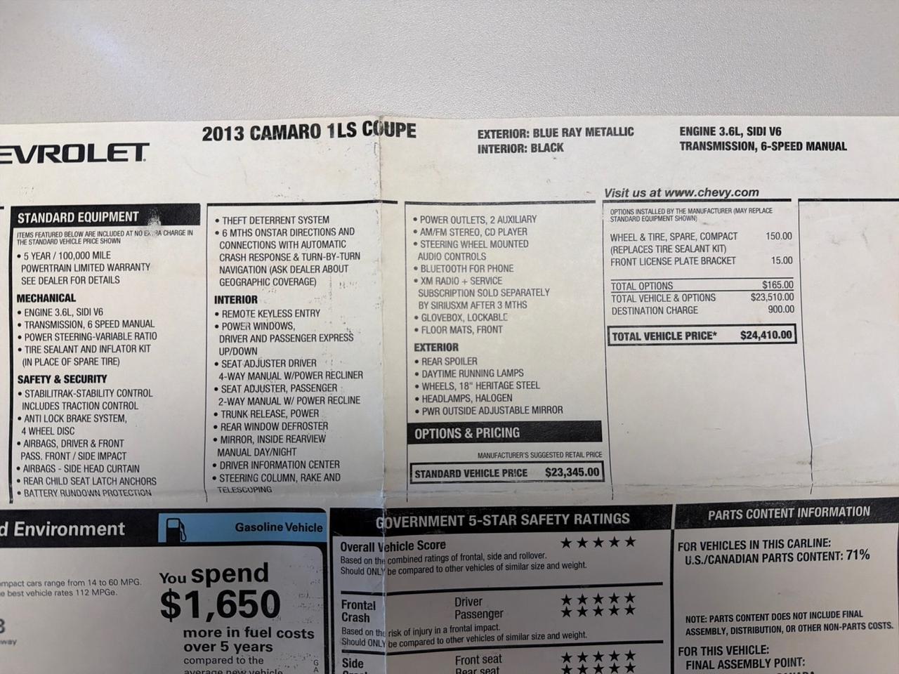 2013 Chevrolet Camaro LS 6-Speed Manual
