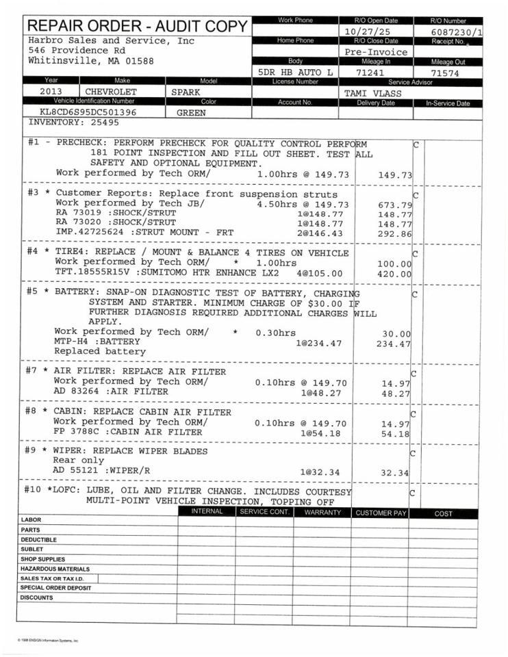 2013 Chevrolet Spark LT - 1 OWNER - FULLY SERVICED - NEW TIRES Webster MA