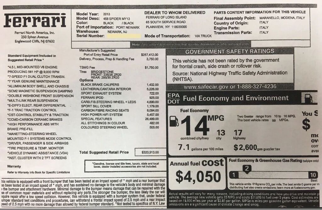 2013 Ferrari 458 Spider 320K MSRP Miami FL