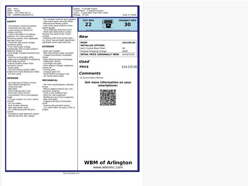 2013 Honda CR-V LX AWD 5dr