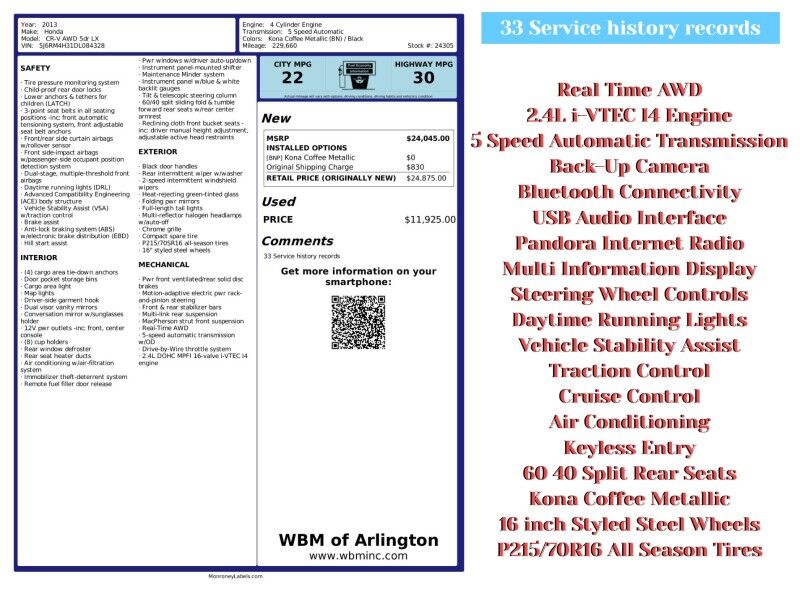 2013 Honda CR-V LX AWD Arlington VA