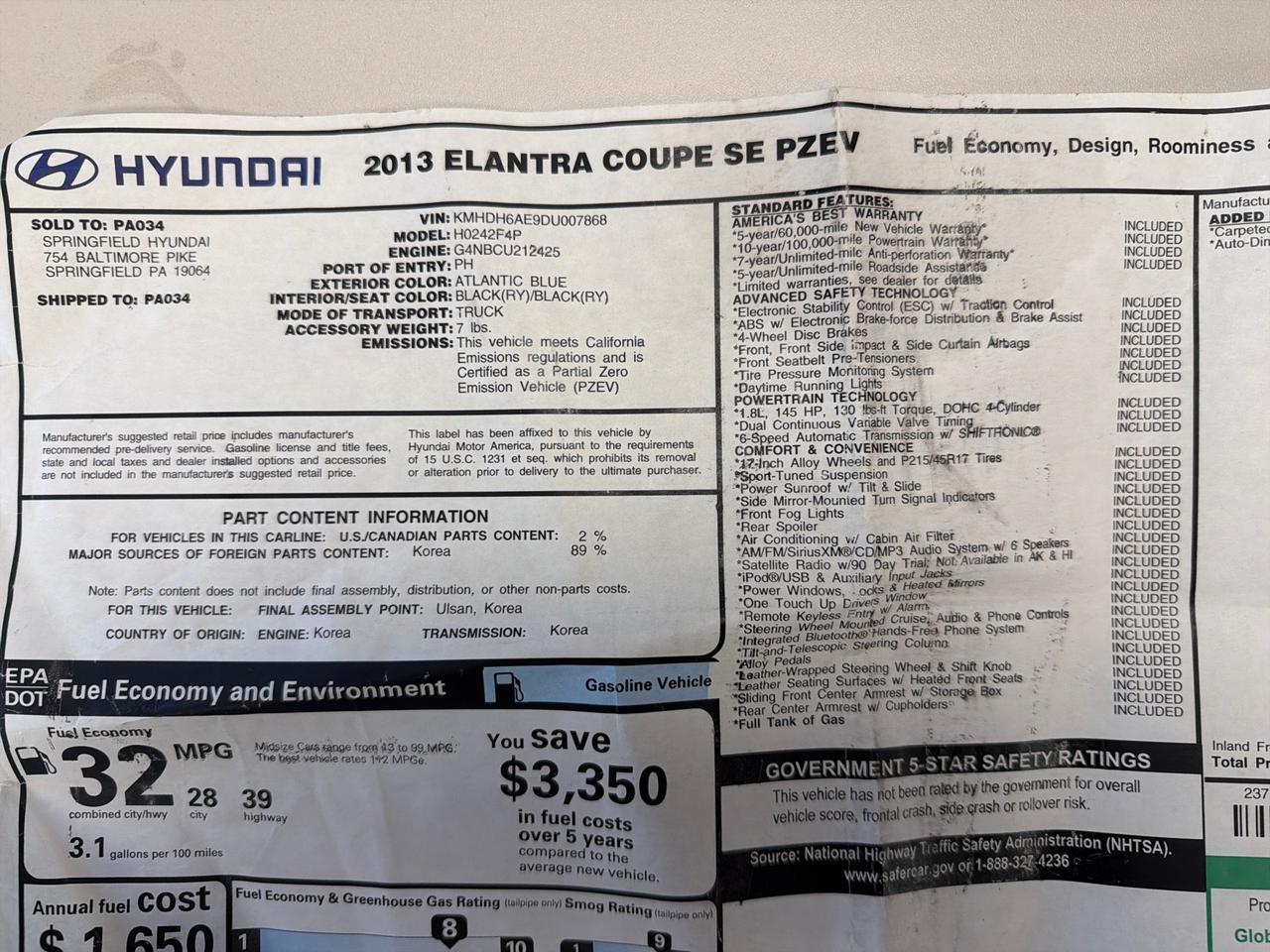 2013 Hyundai Elantra Coupe GS 1-Owner!!