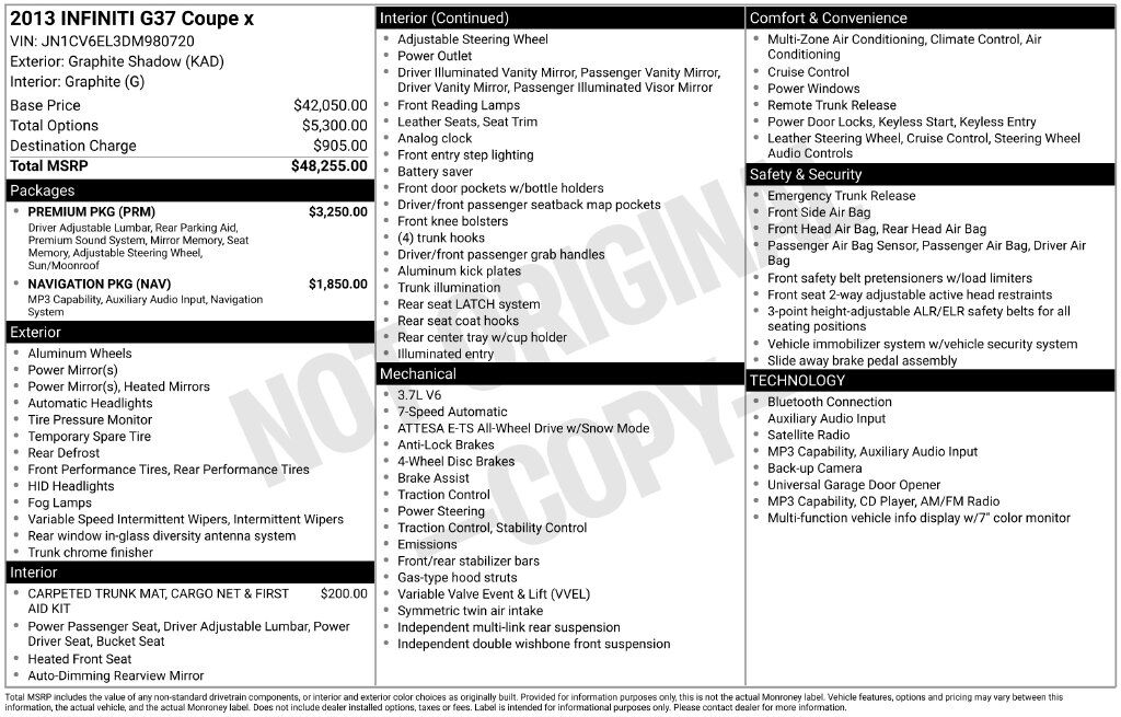 2013 INFINITI G37 X OR