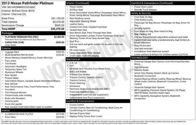 2013 Nissan Pathfinder Platinum Raleigh NC