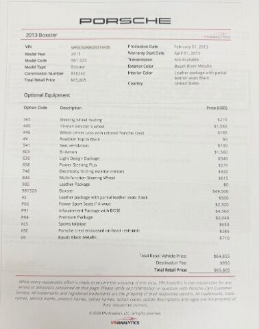 2013 Porsche Boxster 6 Speed Manual Premium pkg Gaston SC