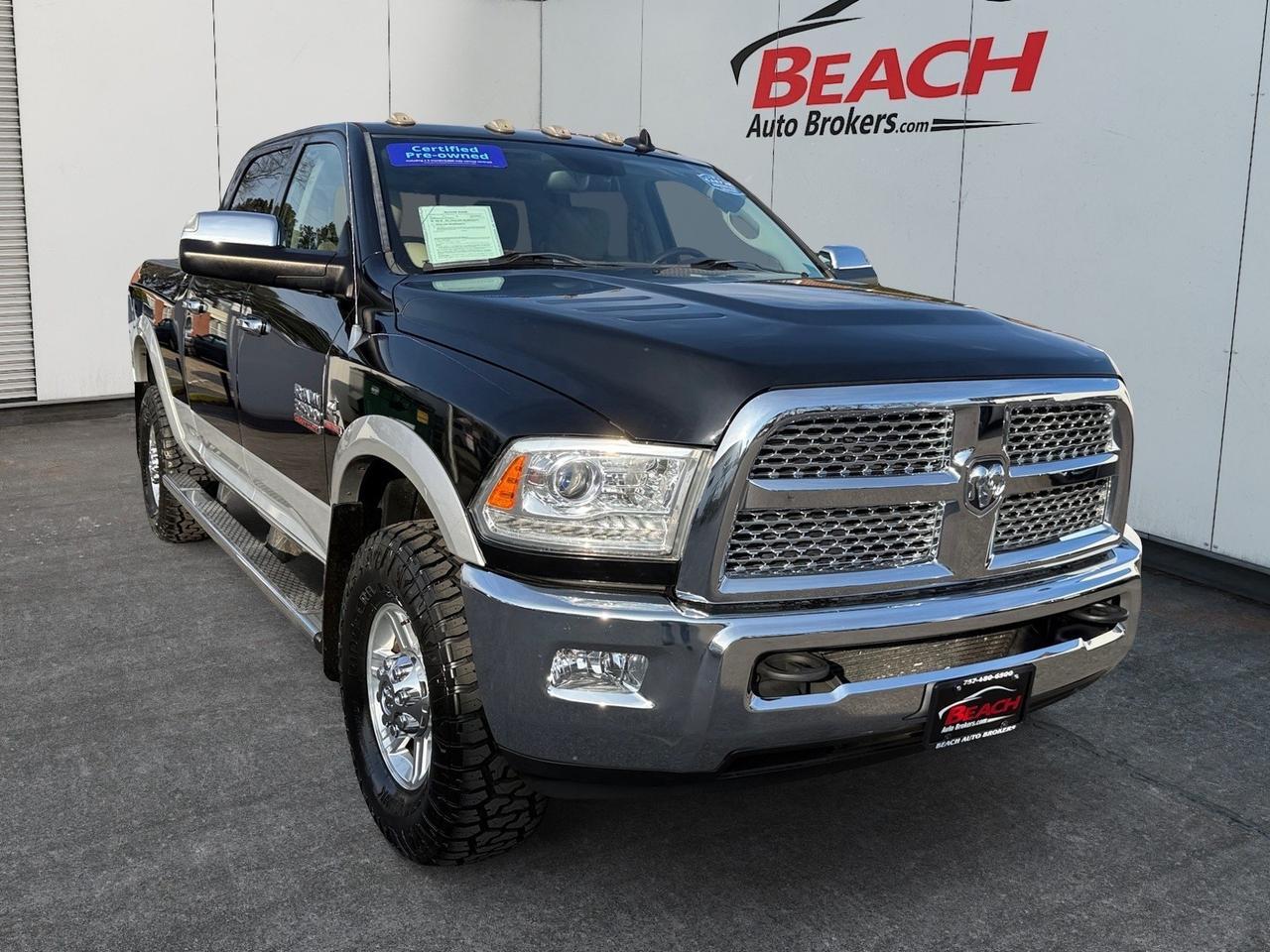 2013 Ram 2500 Laramie, HEATED AND VENTILATED SEATS, HEATED REAR SEATS, POWER SLIDING REAR WINDOW, HEATED STEERING WHEEL, POWER FOLDING MIRRORS, NAVIGATION, BLUETOOTH, LOW MILES, CLEAN CARFAX, ONLY 1 OWNER, THIS RAM IS PRICED TO SELL MAKE IT YOURS TODAY!