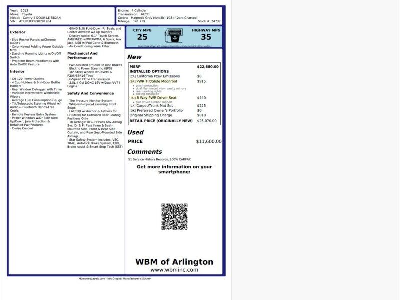 2013 Toyota Camry LE Arlington VA