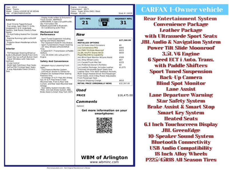 2013 Toyota Camry SE V6