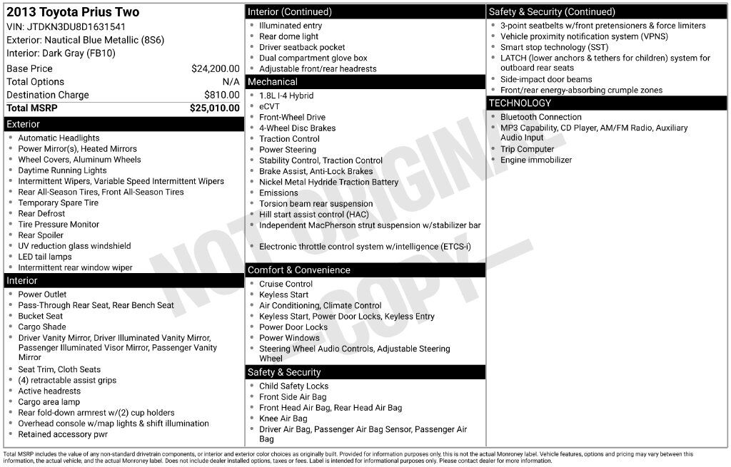 2013 Toyota Prius Two OR