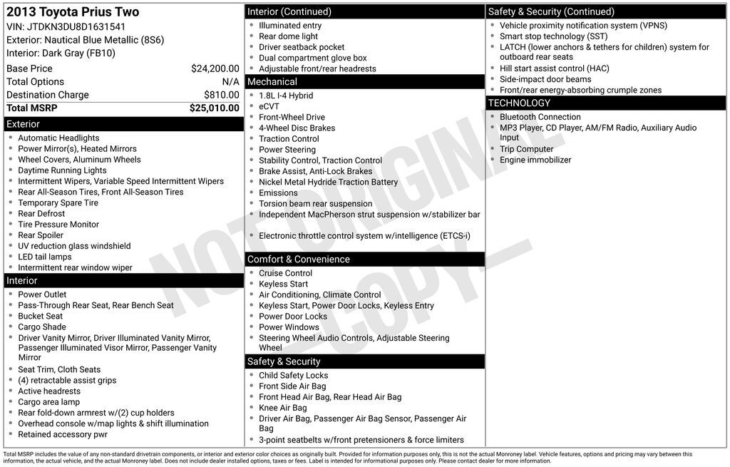 2013 Toyota Prius Two OR