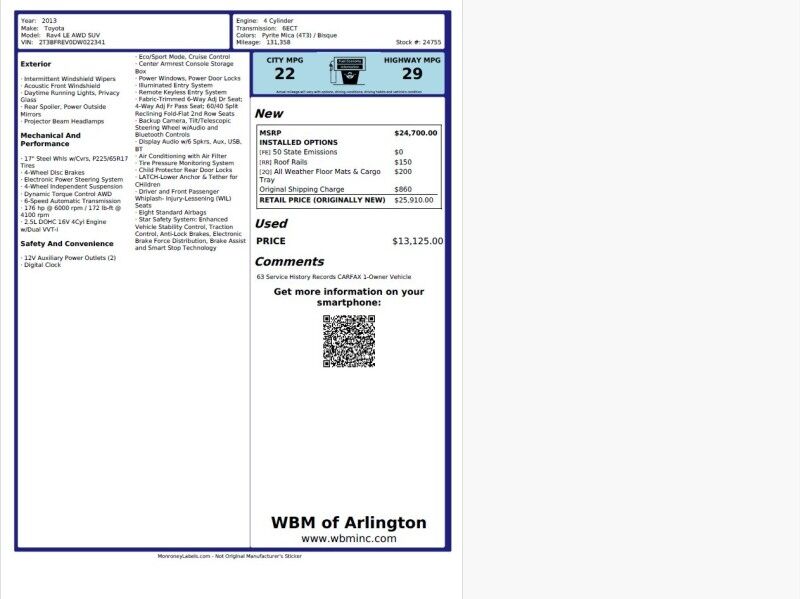 2013 Toyota RAV4 LE AWD Arlington VA