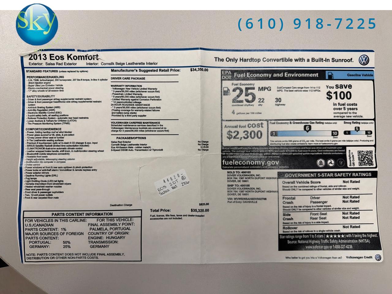 2013 Volkswagen Eos Komfort Convertible West Chester PA