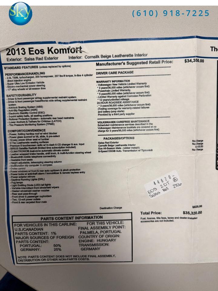 2013 Volkswagen Eos Komfort Convertible West Chester PA