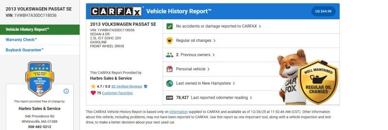 2013 Volkswagen Passat SE - FLORIDA CAR - RUST FREE - WELL MAINTAINED Whitinsville MA