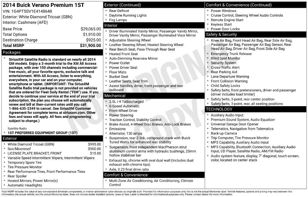 2014 Buick Verano Premium Group OR