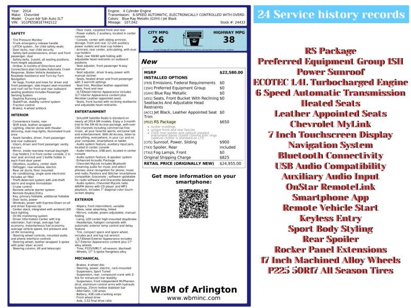 2014 Chevrolet Cruze 2LT Sedan FWD
