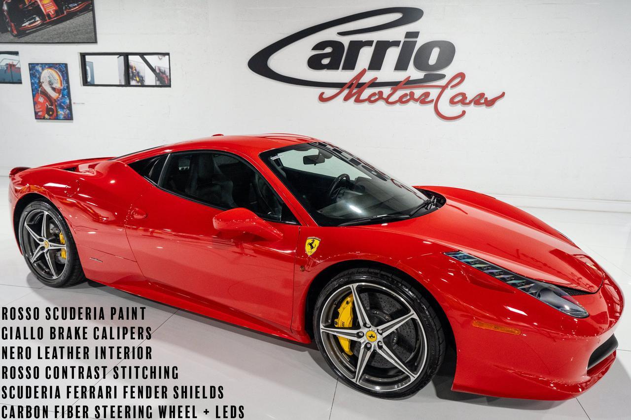 2014 Ferrari 458 Italia Rosso Scuderia paint, Nero leather interior, Scuderia shields, Giallo calipers, carbon wheel & MORE!