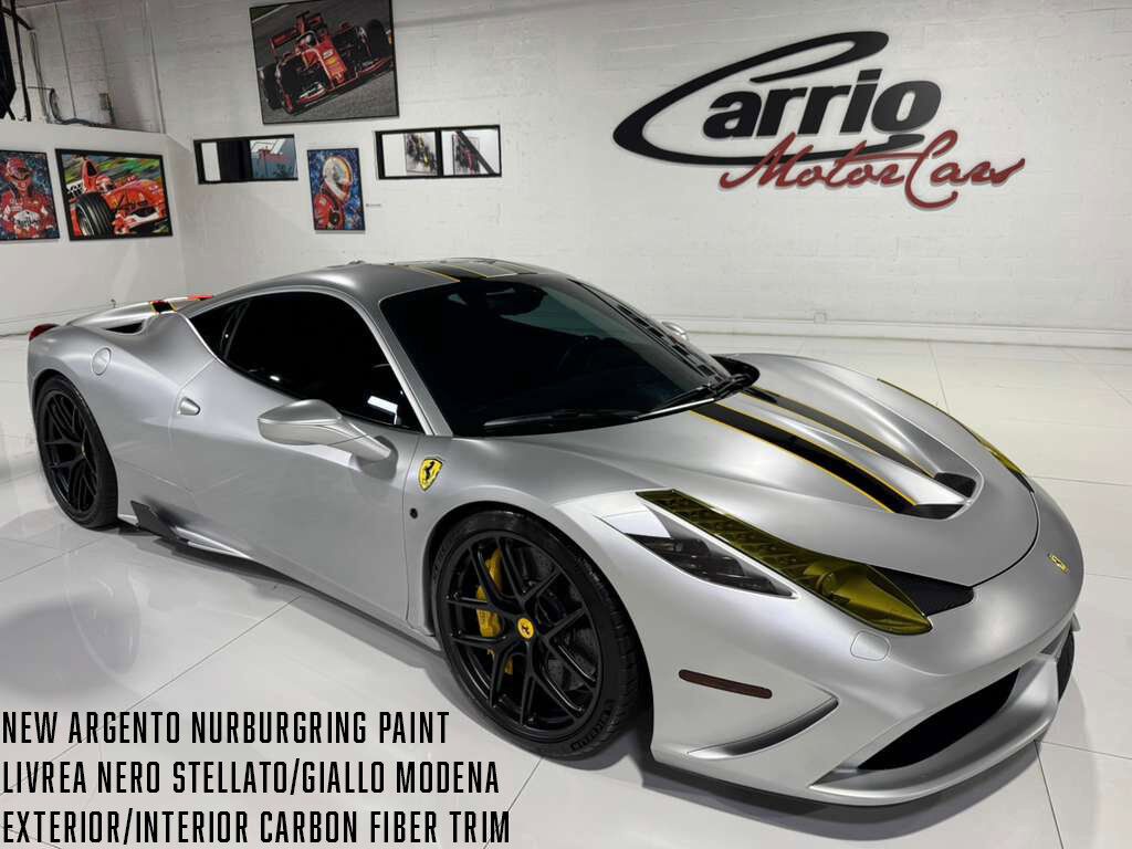 2014 Ferrari 458 Italia Speciale New Argento Nurburgring paint, Livrea Nero Stellato/Giallo Modena, carbon galore AND MORE!! Fort Lauderdale FL