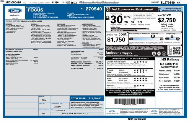 2014 Ford Focus Titanium Raleigh NC
