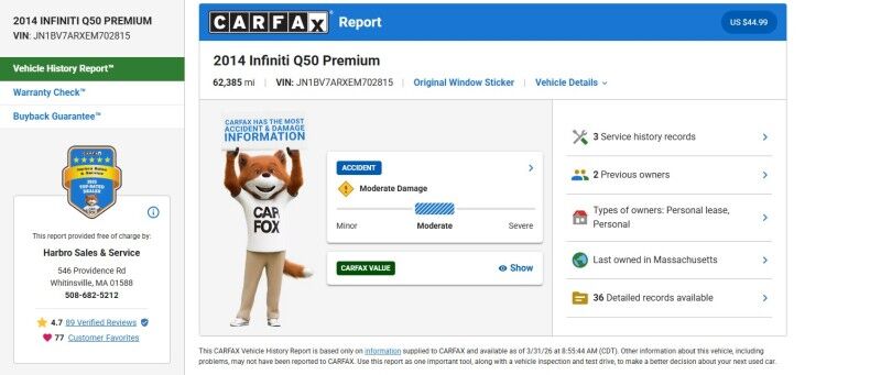 2014 INFINITI Q50 Whitinsville MA