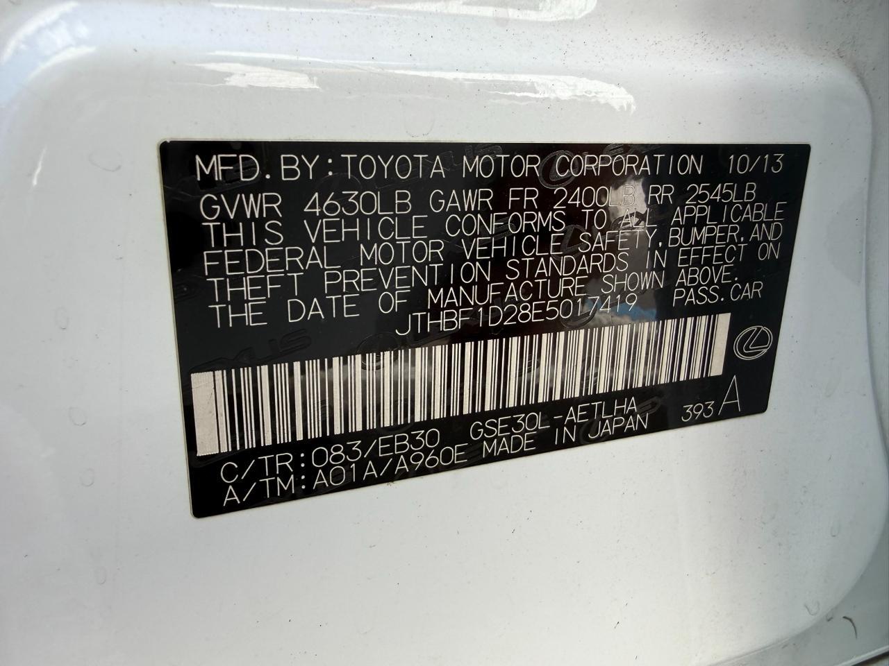 2014 Lexus IS 250 4dr Sport Sdn Auto RWD Jacksonville FL