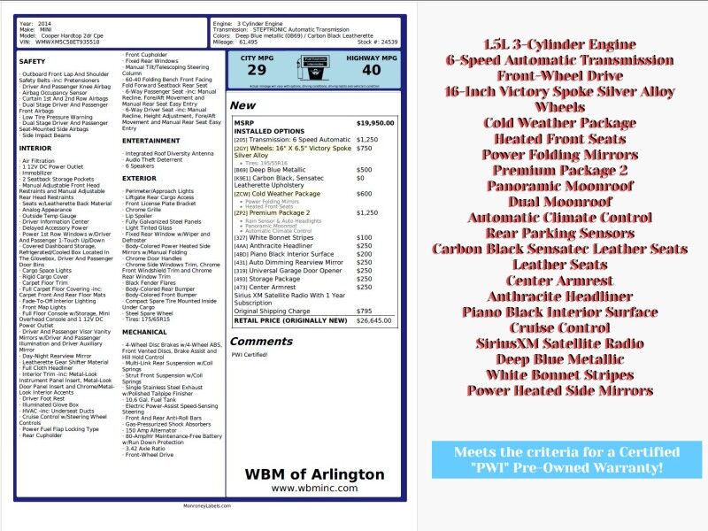2014 MINI Cooper Hardtop 2-Door Hardtop FWD w/ Premium Package 2