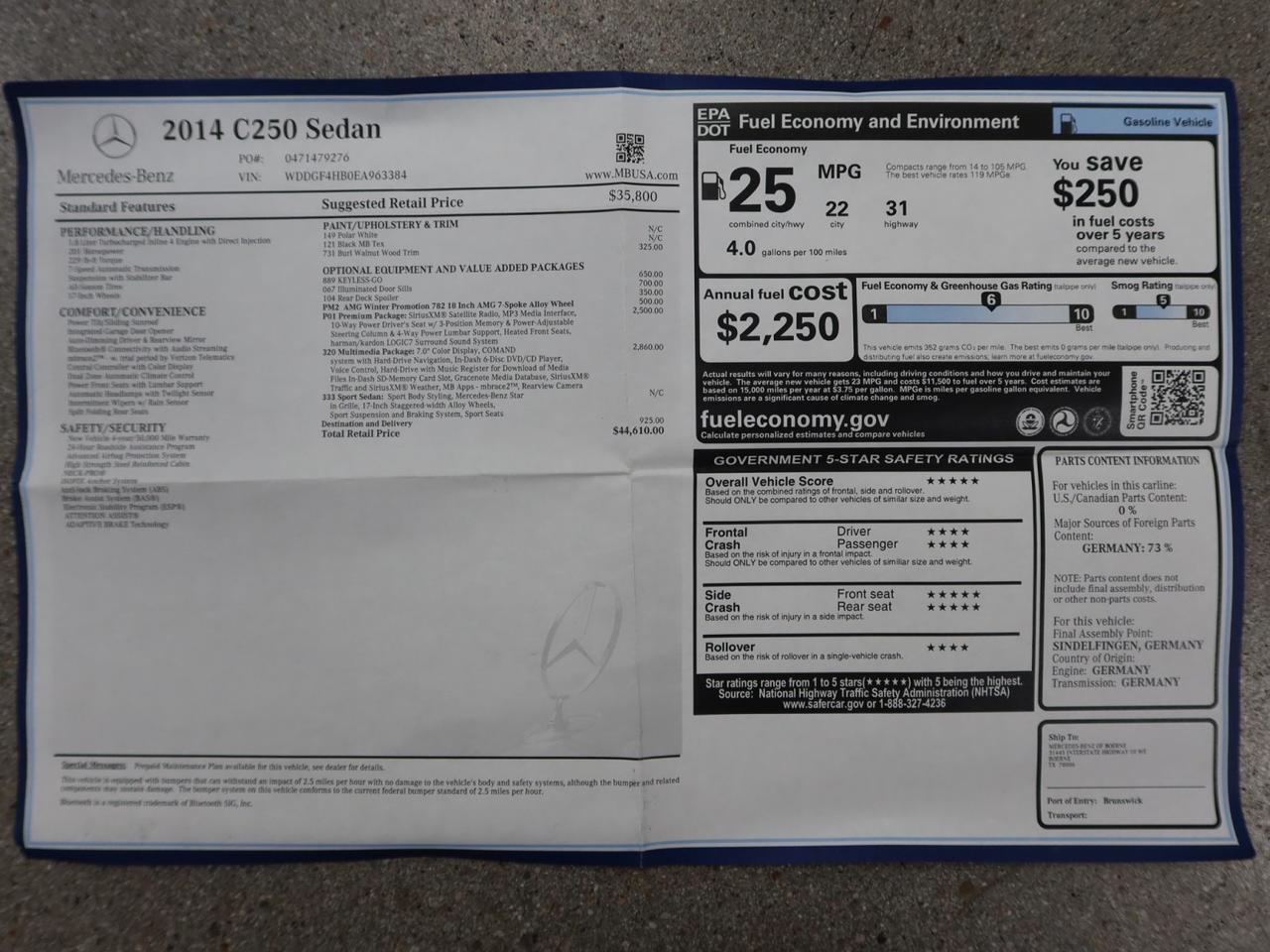 2014 Mercedes-Benz C250 Sport Sedan Premium Package AMG Wheels Scottsdale AZ