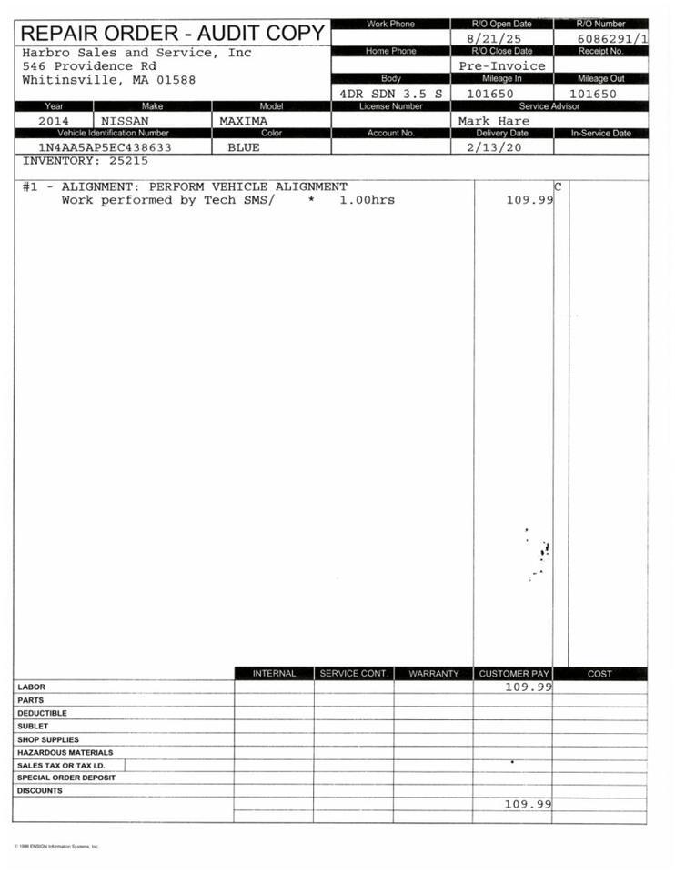 2014 Nissan Maxima 3.5 SV w/Premium Pkg - EXCELLENT SERVICE HISTORY Whitinsville MA